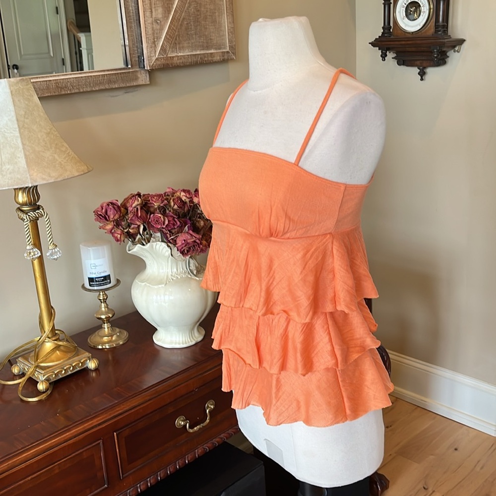 Orange Tiered Ruffle Spaghetti Strap Top